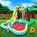 TiliKuly Kids Inflatable Water Slides Bounce House for Kids Jumping Bounce House with Blower Water Pool Park Coconut Tree Bouncy House Outdoor Summer Kids Toddlers Water Slide Inflatable Bounce House